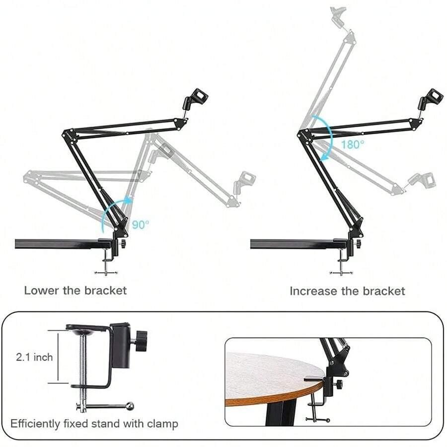 Adjustable Microphone Stand, Suspension Boom Scissor Arm Mic Bracket, Desk Mic Stand for Studio Recording Live Video Broadcasting Online Singing, Bedroom Accessories