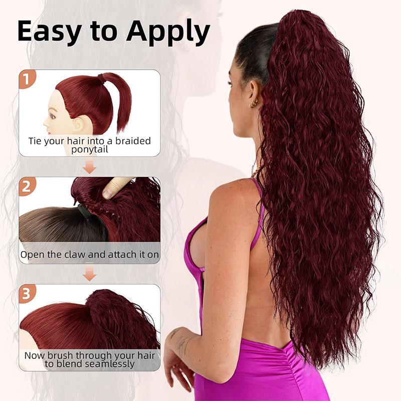 32 Inch Curly Wave Ponytail for Women Long Water Wave Claw Fake Tail Extensions Natural Looking Synthetic Black Fluffy Curly Ponytail Hairpiece for Daily Party Use