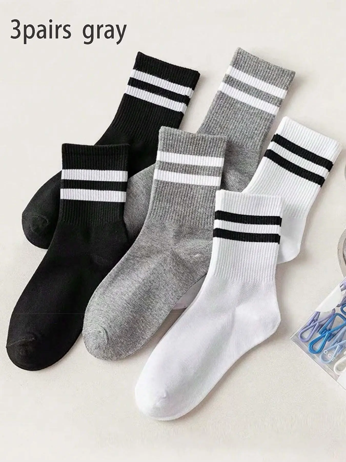 3/6 Pairs Women's Crew Socks, // Solid Color, Unisex Fitted Cartoon Pattern, All-Seasons Comfortable & Warm