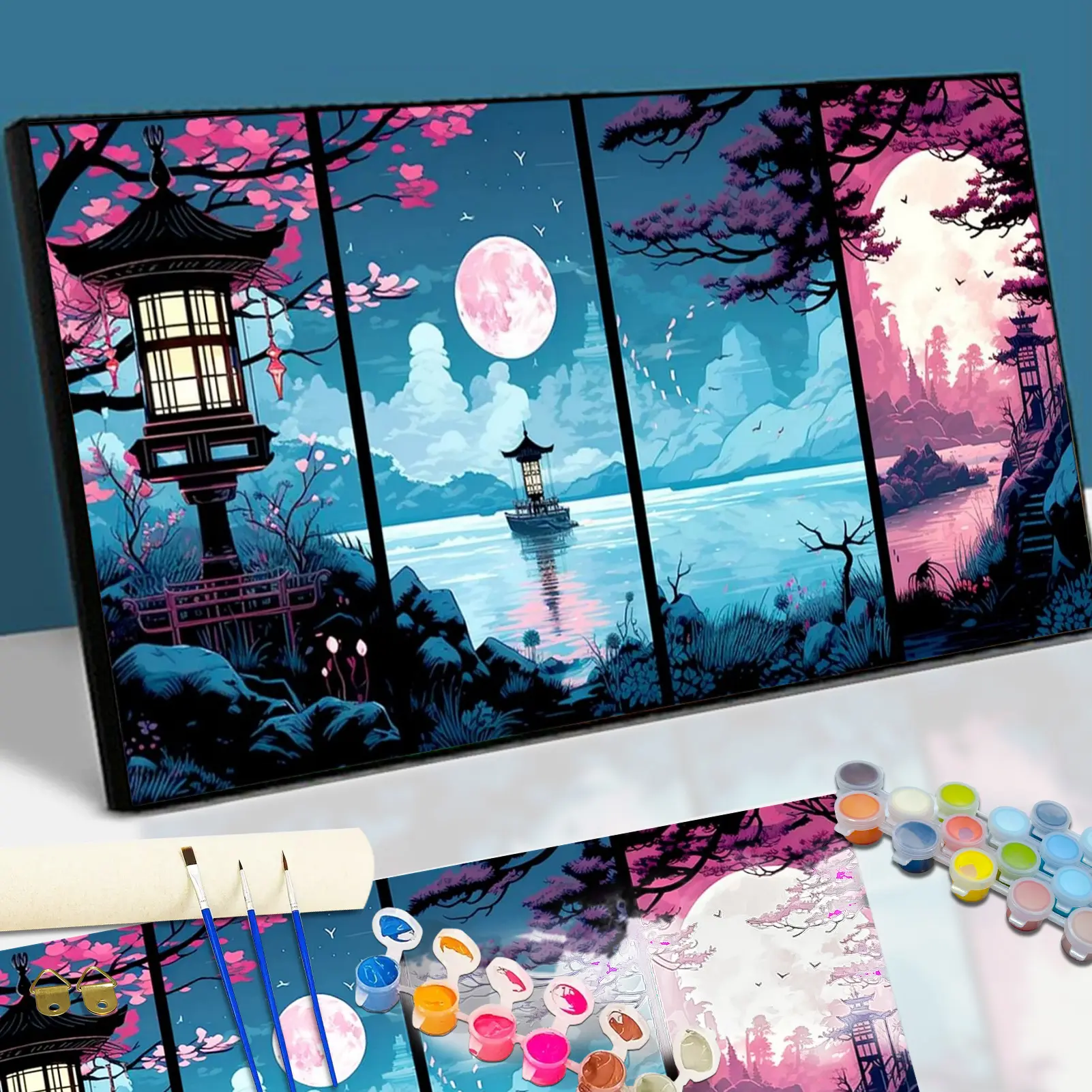 Paint By Numbers Kit for Adults Beginners -70x40cm / 27.5x15.7in Color Canvas, DIY Moon Night Lake View Acrylic Painting Set - Home Decor, Diy Decorative Painting, Creative Gift for Birthday, Mother's Day and Christmas, Without Frame