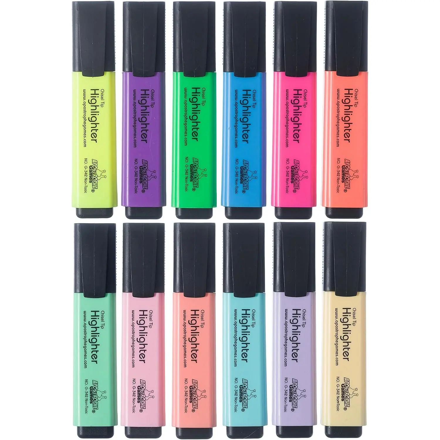 12 Highlighters, Chisel Tip  Colors, Fluorescent and Pastel Colors | Bright chisel tips highlighters for studying, work, and planning