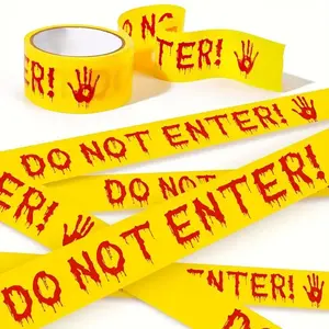 Halloween Warning Tape with Blood Handprint, 82 Feet Plastic Warning Strip, Ideal for Horror Party Decor, Haunted House Barrier, Zombie Fear Accessories