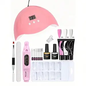 Complete Nail Art Kit, Includes Gel Extension Nails, Removable Base Coat, Non-Removable Face Paint, LED Curing Lamp, Professional Use, 17 Pieces