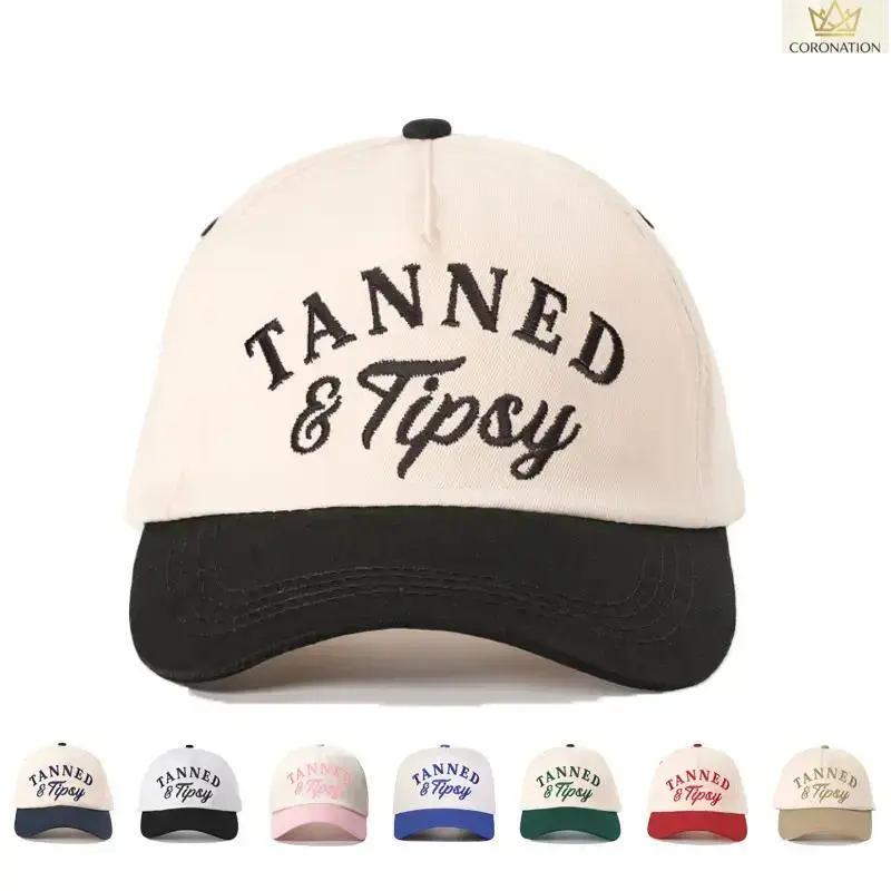Vintage Baseball Cap for Women, Viral Funny Tanned & Tipsy Dad Hat, Two-Tone Color Block Adjustable Cotton Cap, Soft Low Profile Sun Hat for Beach Vacation, Lake Day, Pool Party, Country Concert & Summer Travel