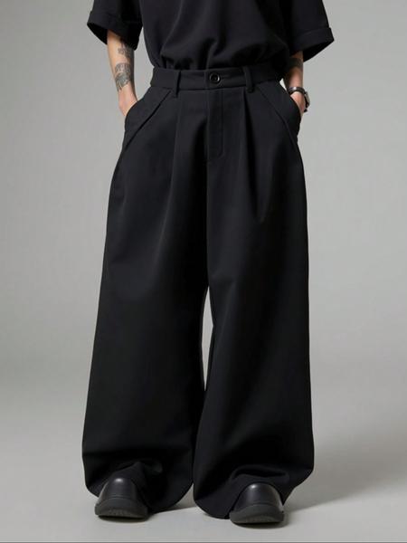 Men's Solid Color Wide-Legged Dragging Pants, Loose Street Fashion Casual Comfy Pocket Trousers for Daily Wear, Trendy Men's Bottoms for All Seasons
