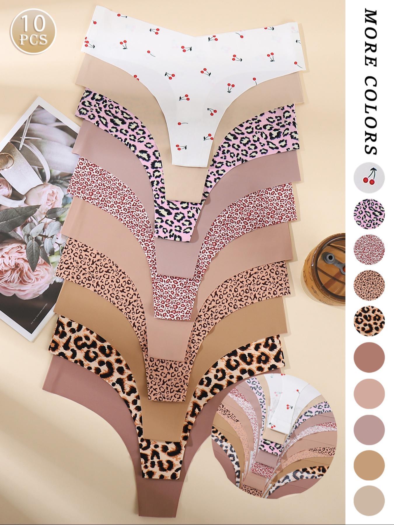 10 Pack Women's Leopard Print Triangle Panties V-Shaped Comfortable Breathable No Show Underwear, All Season Fitted Casual Style