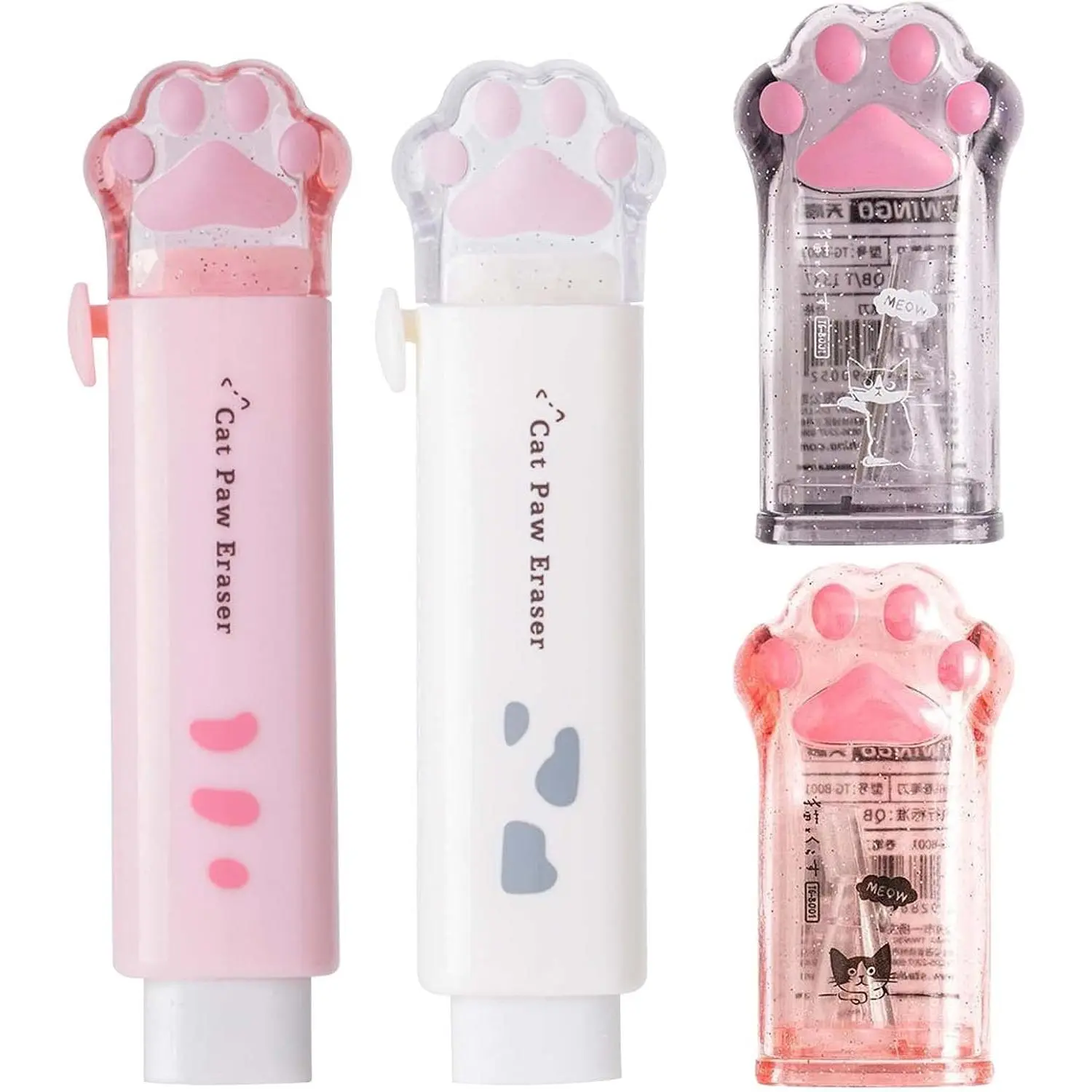 2 count  Paw Cute Pencil Sharpener and 2 count Retractable Eraser Push Pull Design Kawaii  Eraser,Pencil Sharpeners Manual for  Rubber Aesthetic Erasers Student  School Supplies