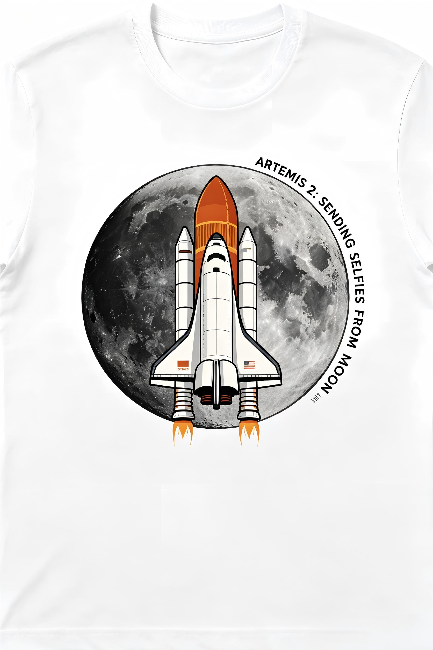 Artemis 2 Space Shuttle Moon T-Shirt, Sending Selfies From Moon Graphic Tee, NASA Inspired Space Lover Gift, Astronaut Rocket Shirt for Men Women
