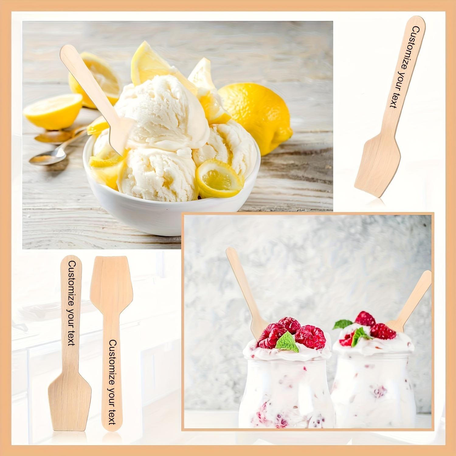 200pcs Personalized Wooden Dessert Spoons, Laser-Engraved Disposable Tasting Square Spoons for Bath Salts, Teaspoons for Honey, Suitable for Christmas, Birthdays, Weddings, And Family Coffee Dessert Dining