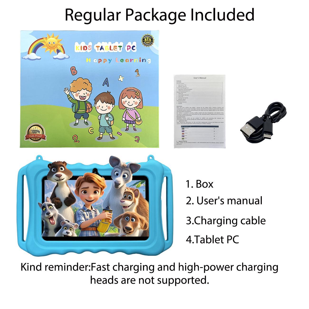 7 Inch Android Tablet, Parental Control Tablet with Silicone Case, Multifunctional Tablet for Education & Entertainment