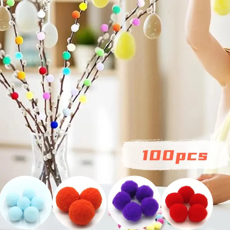 100 High Elasticity Fuzzy Balls, Polyester Small Fuzzy Balls, Colorful Plush Balls, DIY Craft Supplies, Clothing Shoe Hat Decoration