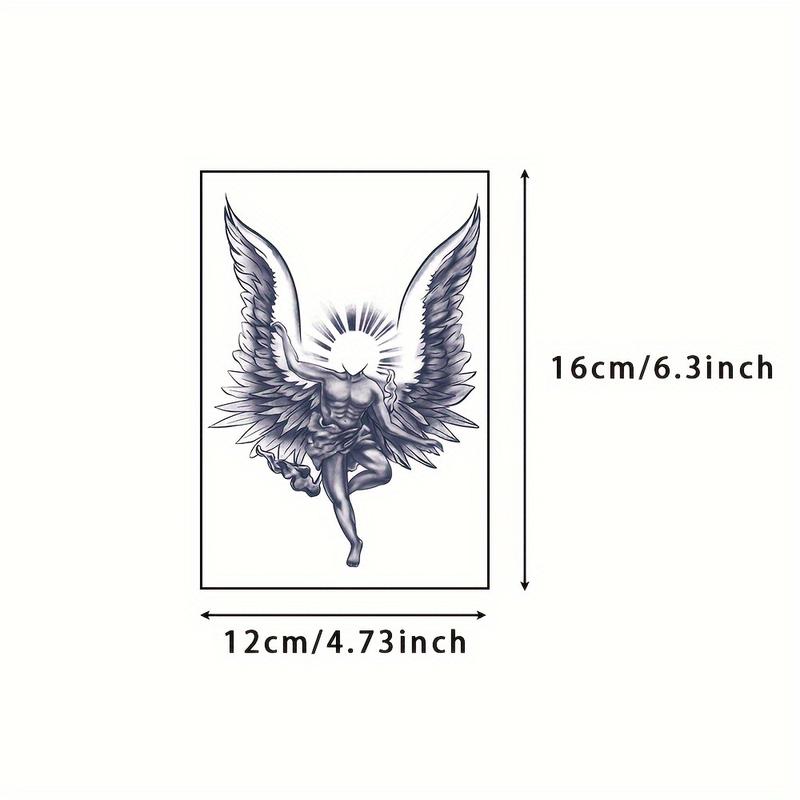 6 Large Herbal Tattoo Stickers, Including 1 Angel Element and 5 Random Styles, Lasts 7-15 Days, Waterproof and Anti-Friction, Realistic Effect, Suitable for Those Who Don't Want Tattoo Pain