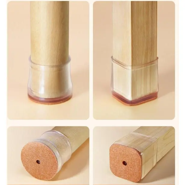 Universal Furniture Leg Protectors, Clear Silicone Chair Floor Caps with Felt Pad, Anti-Scratch Floor Covers Fit Round & Square Chair Legs for Hardwood Tile Floors