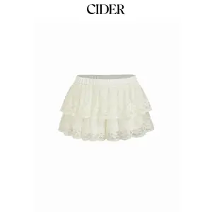 Cider Mesh Mid Rise Lace Tiered Mini Skirt