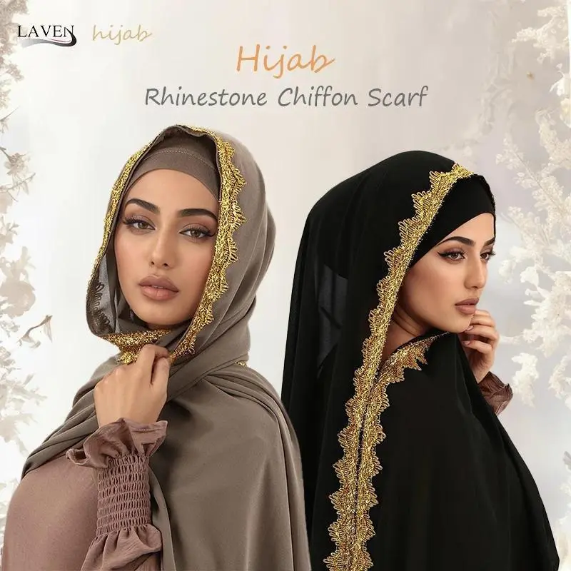 Shinny Lace Chiffon Hijab Scarf For Women Muslim Hijabs Shawl Premium Long Wraps Headband Gorgeous Party Style Scarves Muffler