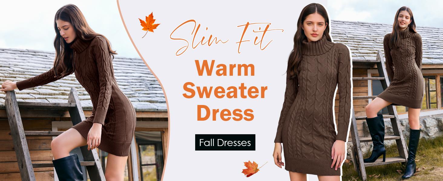 Saodimallsu Womens Cable Knit Sweater Dress Sexy Long Sleeve Bodycon Turtleneck Mini Fall Sweaters Dresses