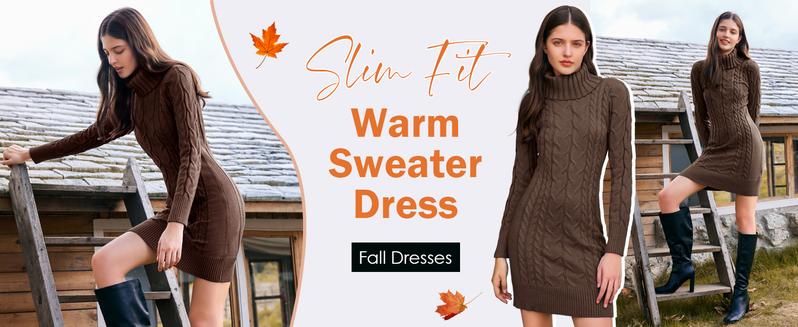 Saodimallsu Womens Cable Knit Sweater Dress Sexy Long Sleeve Bodycon Turtleneck Mini Fall Sweaters Dresses