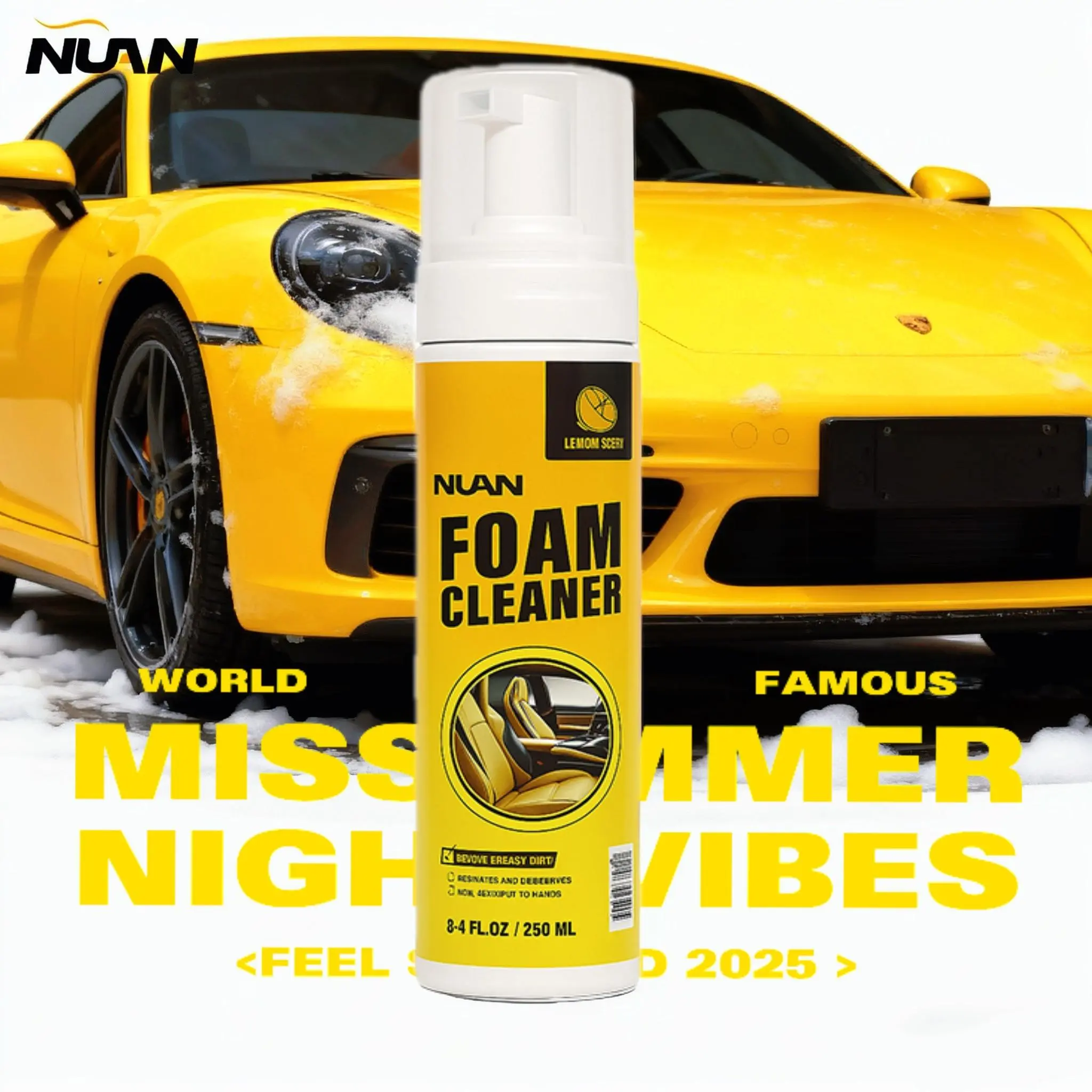 NUAN Car Surface Cleaner Spray Foam - Gentle All-Purpose Foam for Leather, Plastic, Headliner, Cleans & Protects Effectively - MY0522