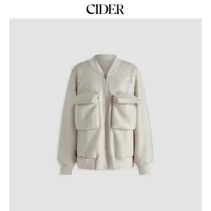 Cider [size 2-10] Fleece Stand Collar Solid Pocket Bomber Jacket Dealsforyou