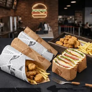 9.84 Inch100pcs Food Wrapping Paper, Disposable Food Grade Packaging Paper, Greaseproof Paper for Snacks, Bread, Burgers, Sandwiches, Kitchen & Catering Use