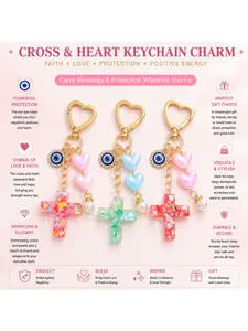 2pcs Confetti Filled Resin Cross Charm, Single Pearl Evil Eye Clasp, Viral Backpack Ornament