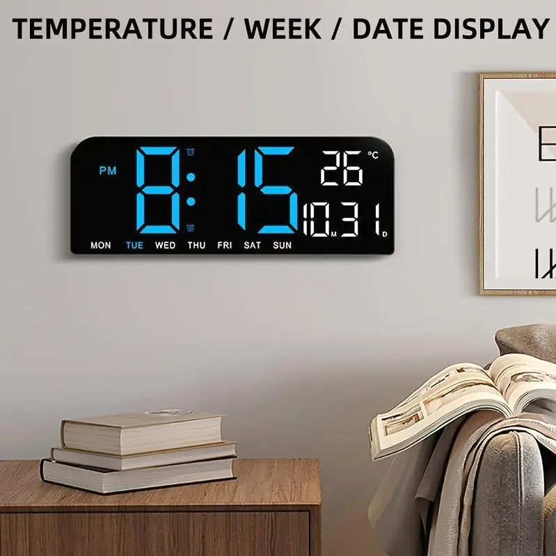 14.6"/9.5" LED Digital Alarm Clock - Large Display Desk & Wall Clock with Date, Week, Temp, Auto Brightness Dimmer, Remote Controll, Modern Clock for Home & Office Decor, Great Father's Day Gift for Dad, Seniors & Elderly