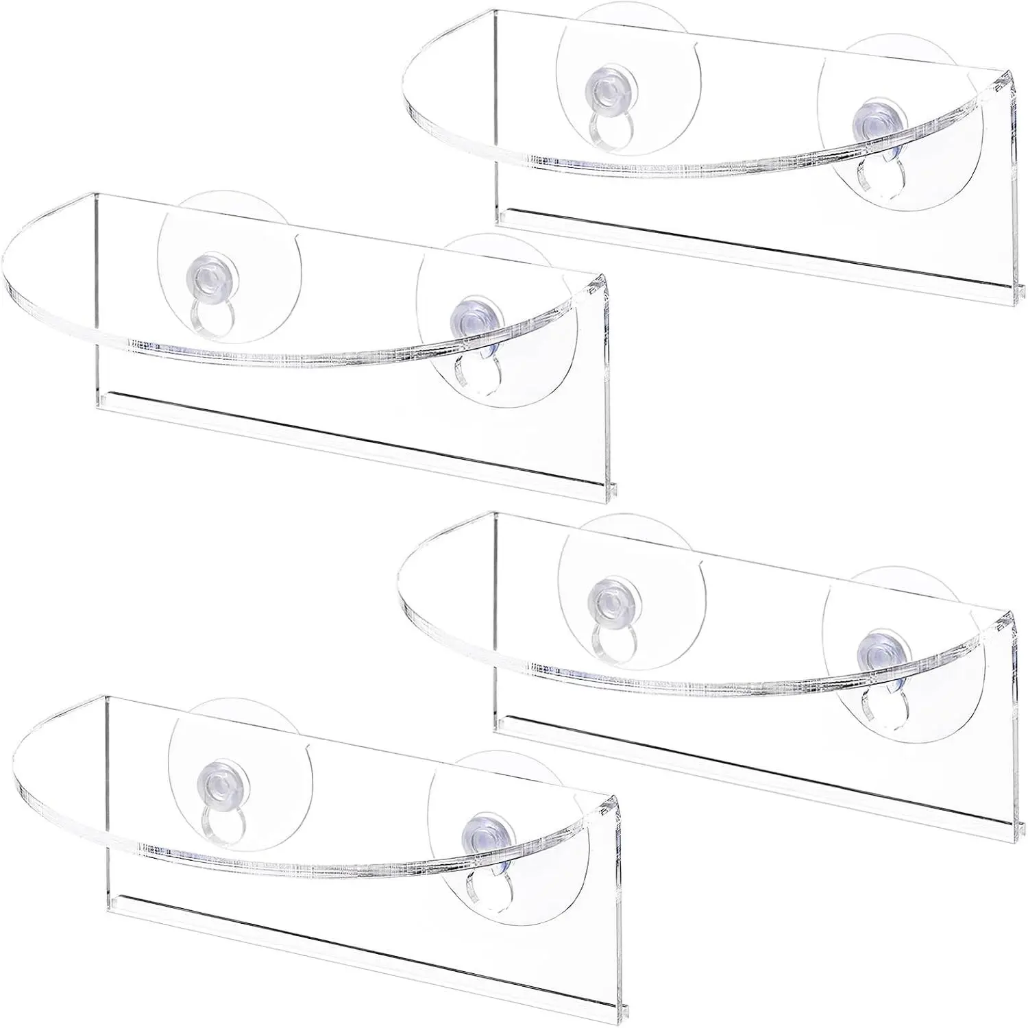 4 Pack Window Plant Floating Shelf, Suction Cup Shelf for Fish Tank, Acrylic Ledge Plants Holder Window Sill Extender for Indoor Plants, Micro Greens, Succulents, Herb Pots (Semicircular)