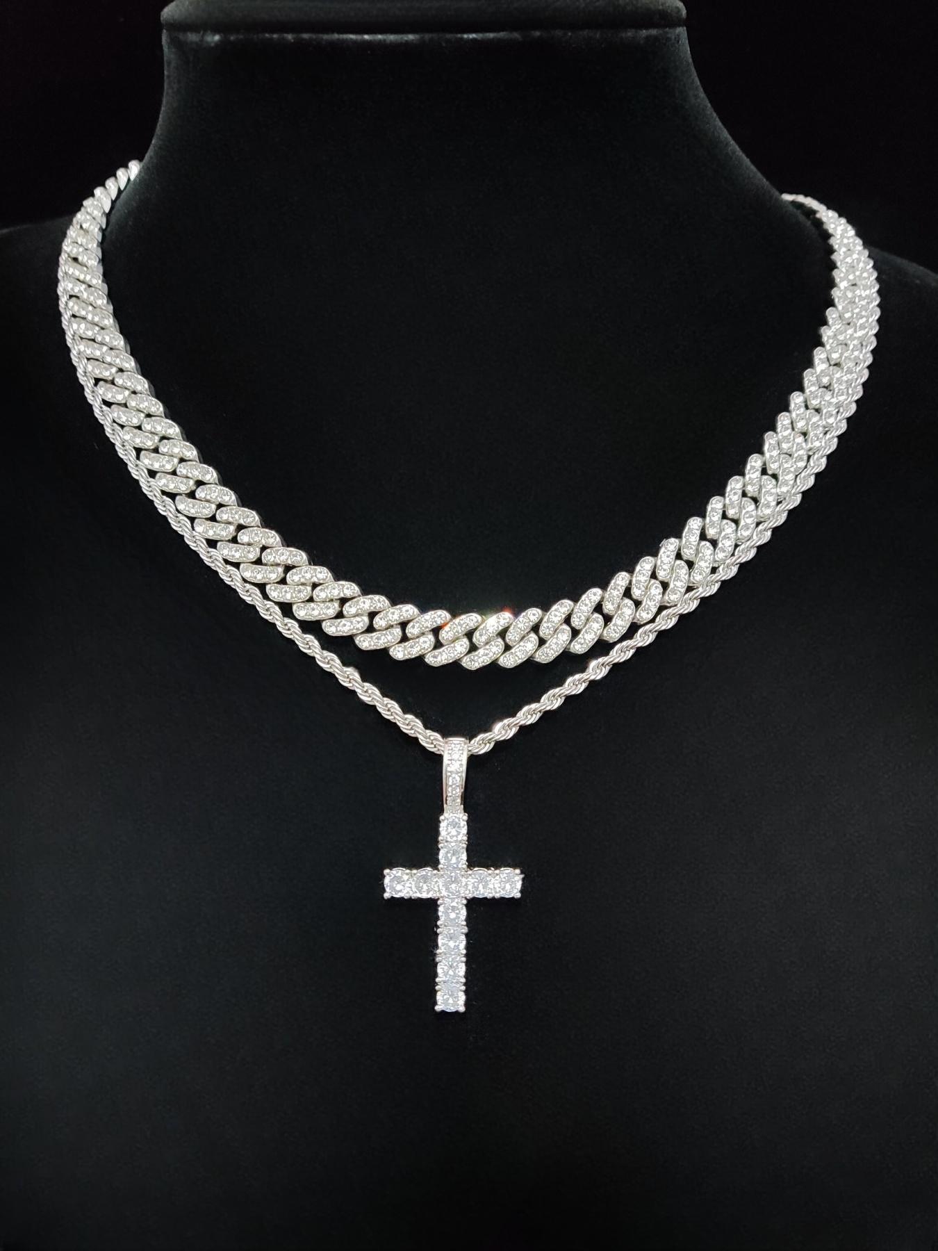 Rhinestone Decorated Cross Pendant Necklace Keychain Ring, 1 Count/1 Set  Street Style Jewelry Set for Party, Daily Decor, Trendy All-match & Exquisite Jewelry for Birthday Gift