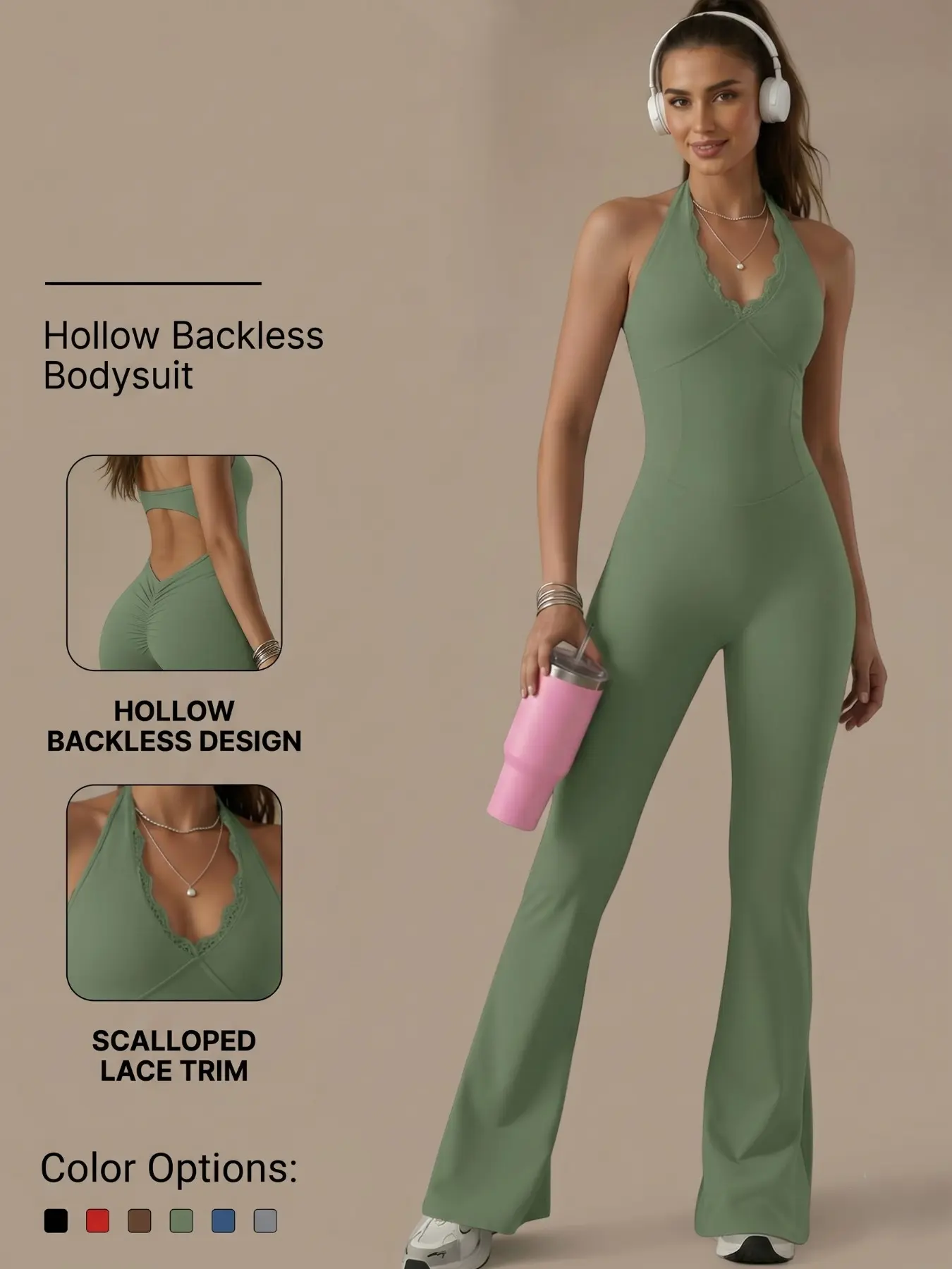 Women's V-Neck Lace Jumpsuit, Sports Jumpsuit, Activewear Jumpsuit, Slim-Fit Sporty Yoga, Quick-Dry Athletic Wear, Ideal for Gym & Home Comfort, Stretchy Jumpsuit