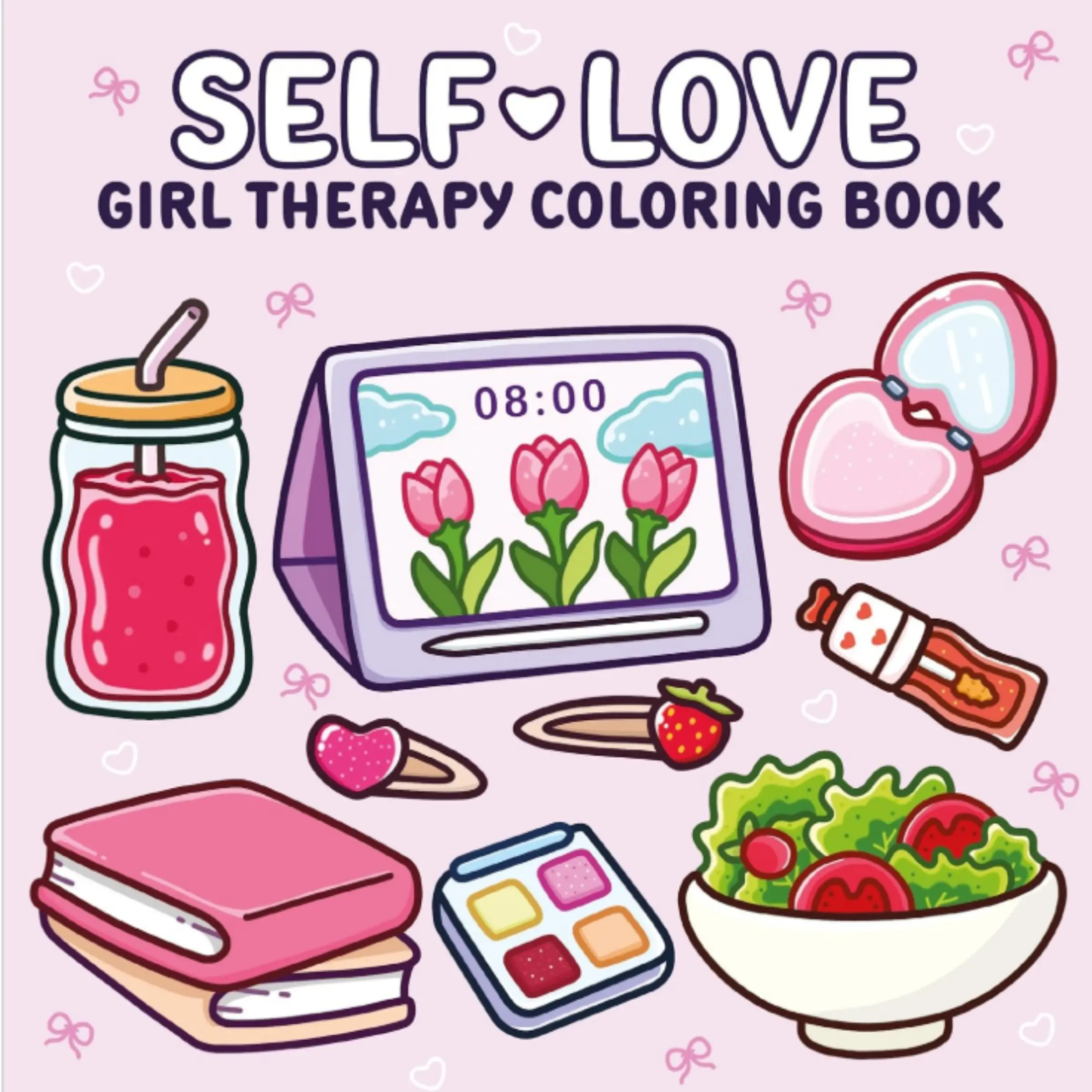 Self-care Girls' Cute and Healing Coloring Book - 22 pages. Rich in patterns, easy to color, creative DIY coloring page collection. Cute and healing coloring book for girls. Suitable as a gift for children, young women, and adults for relaxation