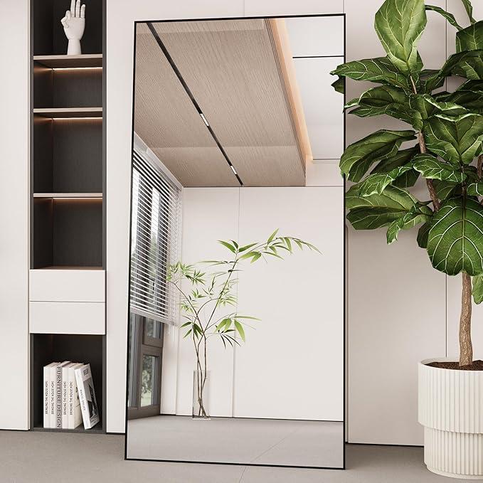 71x26IN Full Length Mirror, Standing Hanging or Leaning Against Floor Tempered Mirrors Wall-Mounted Full Body Dressing Mirror with Aluminum Alloy Frame for Living Room, Bedroom, Black Arched 71"x26" Full Length Mirror Full Body Floor Mirror Standing Hang