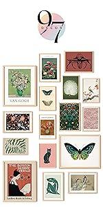 Vintage Eclectic Home Decor - 16 Pcs Boho Gallery Wall Art Prints Set, Cute Dorm Posters For Room Aesthetic Pictures, Earthy Boho Wall Decor For Girl Bedroom Apartment Decoration (Unframed)