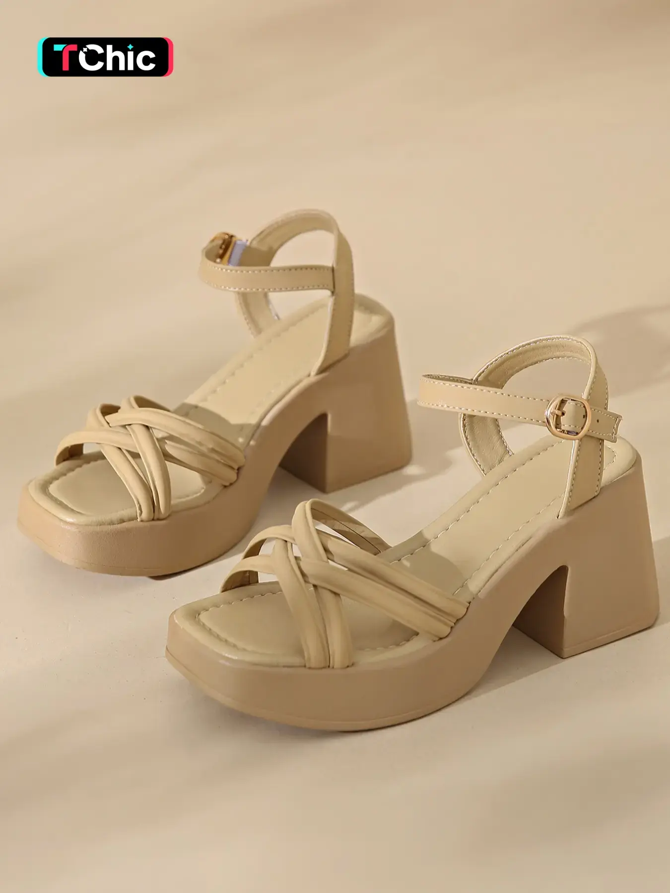 Women's Fashionable Cross Strap Heeled Sandals, Casual Comfortable High Heel Sandals for Daily Wear, Trendy All-match Platform Sandals for Women & Girls, Cross Design Sandals, Crossband Sandals, Strappy Sandal