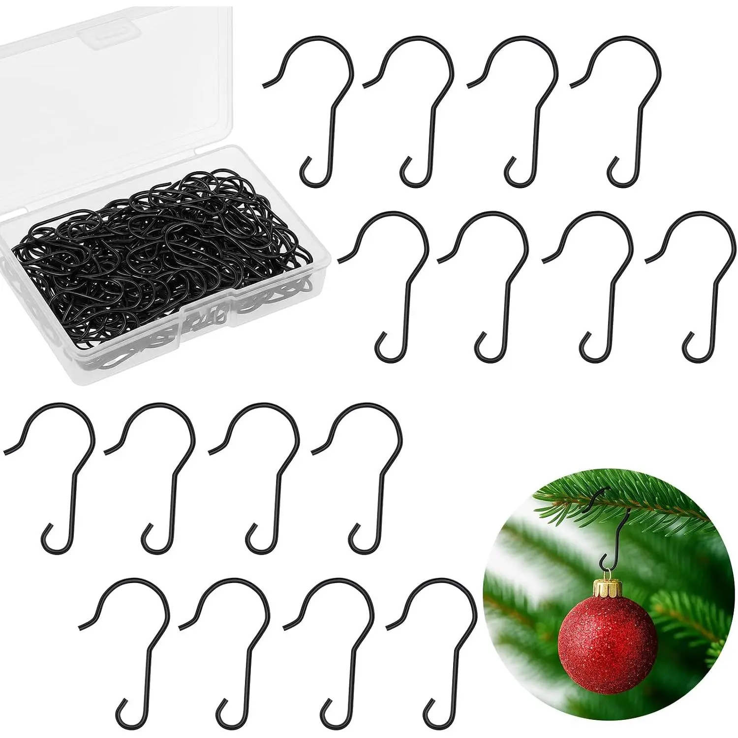 100 count Halloween Ornament Hooks, Metal Wire Tree Hangers, Black