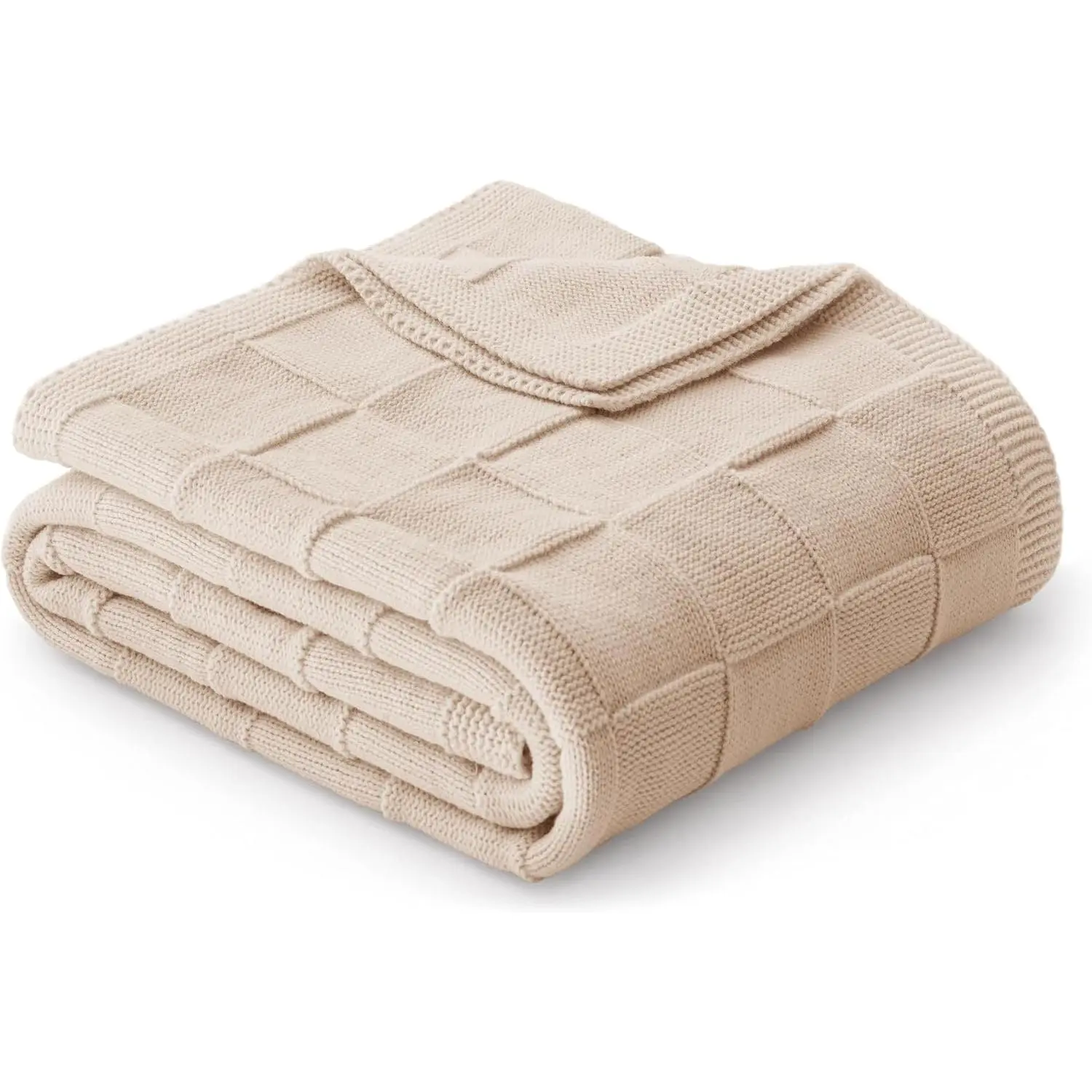 Checkered Knit Throw Blanket for Couch, Soft Decorative Knitted Blankets for Sofa Bed, Lightweight Cozy Throws for Spring Summer, 50x60 Inch, Camel