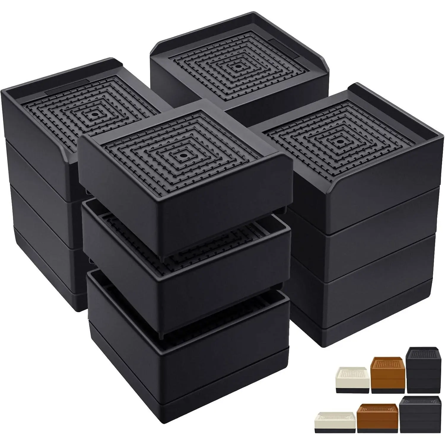 4-Pack Black Heavy-Duty Plastic Bed Riser Blocks, Adjustable 1.5/3/4 In Lifts for Desk/Table/Sofa Flat Surfaces, Up to 1300 Lbs Capacity Furniture Hardware