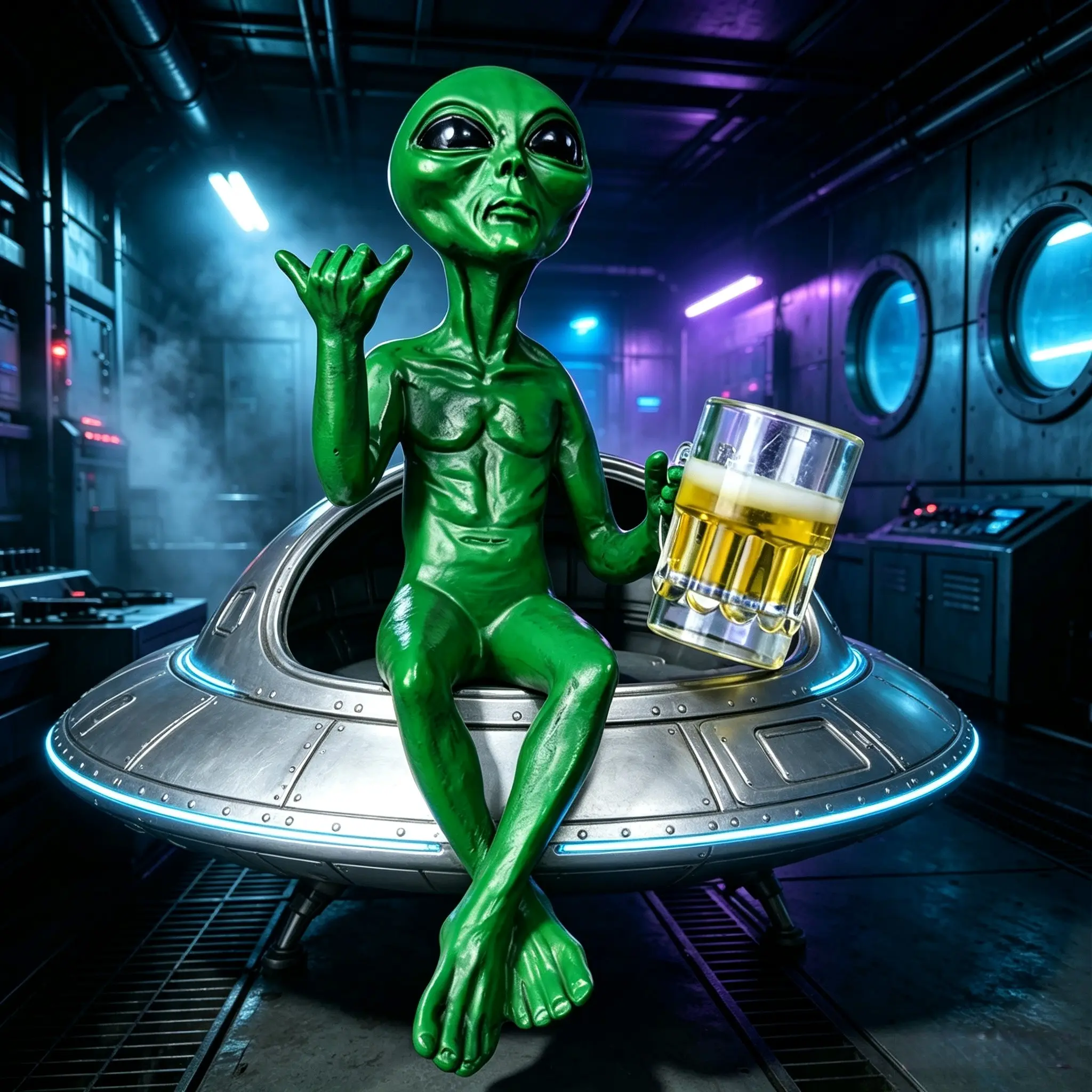 Alien Design Beer & Wine Drinking Resin Statue, Funny Humorous Outer Space & Area 51 Sci-Fi Decor, 1 Box Alien Figurine Ornament with Mug, Unique Gift for Sci-Fi Enthusiasts
