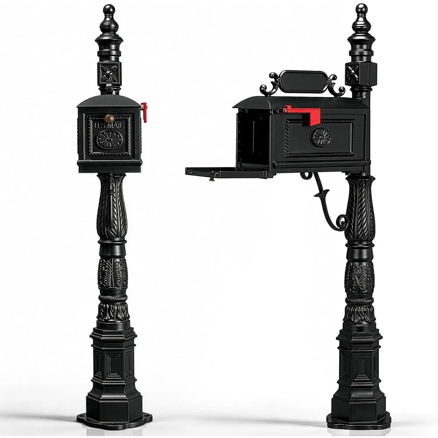 Cast Aluminum Mailbox, Barcelona Decorative Post Mailbox,Black | Decorative Design, Rust-Proof, Heavy Duty, Large Capacity, Security Postal Box