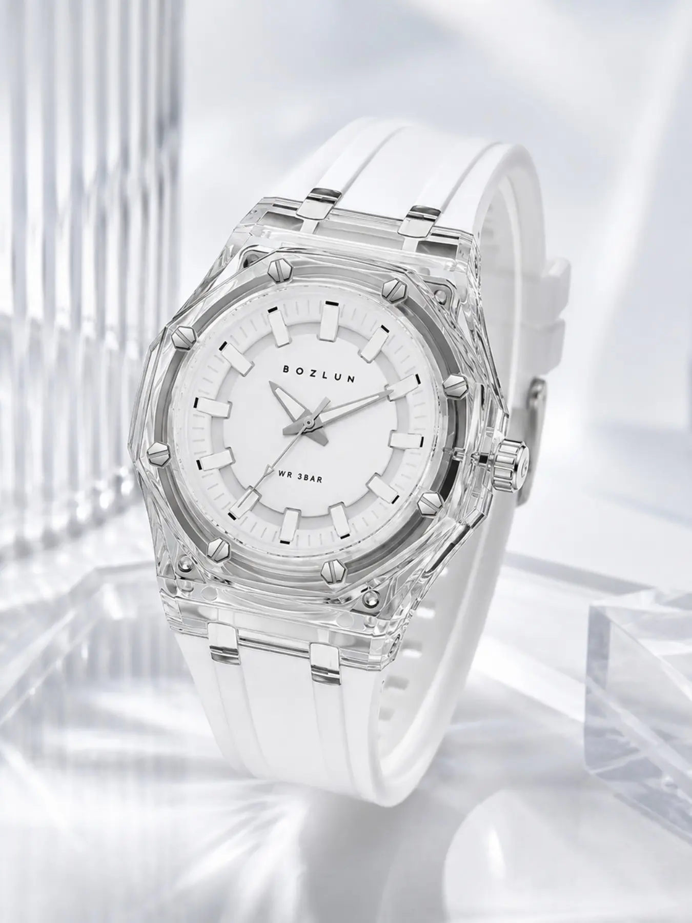 Bozlun Transparent Watch, Youth Unisex Quartz, Acrylic Case, 30m Waterproof, Preppy Style, All Seasons, Couples Student Watch