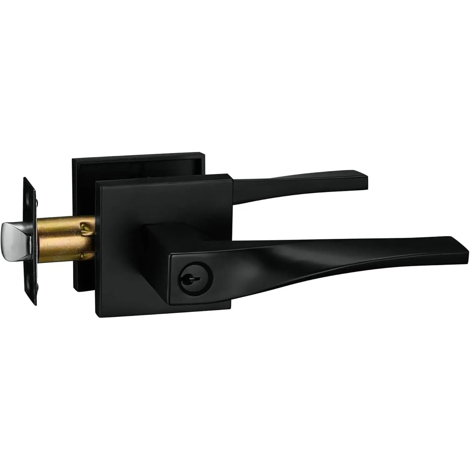 Sleek Series Entry Lever Door Handle Lock and Key Locking Lever Set [for Front Door or Office] Reversible Heavy Duty – Iron Black Finish
