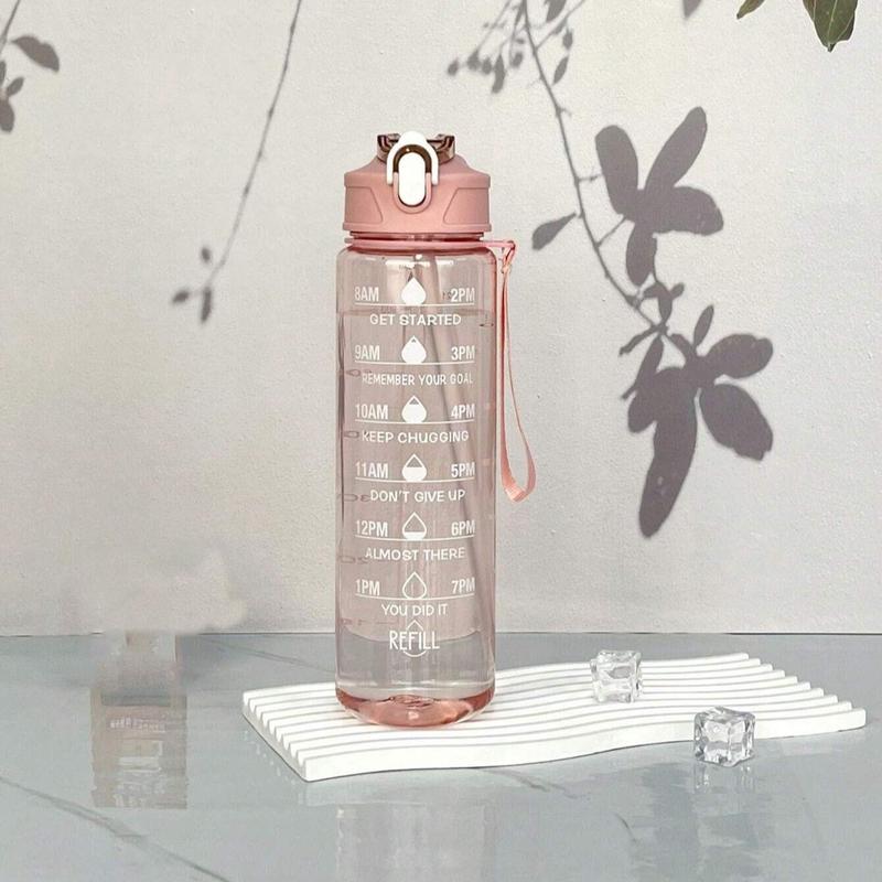 Time Marked Water Cup, Outdoor Sports Clear Water Bottle with Straw, Medium Size Transparent Drinking Cup for Hydration, Portable Sports Bottle