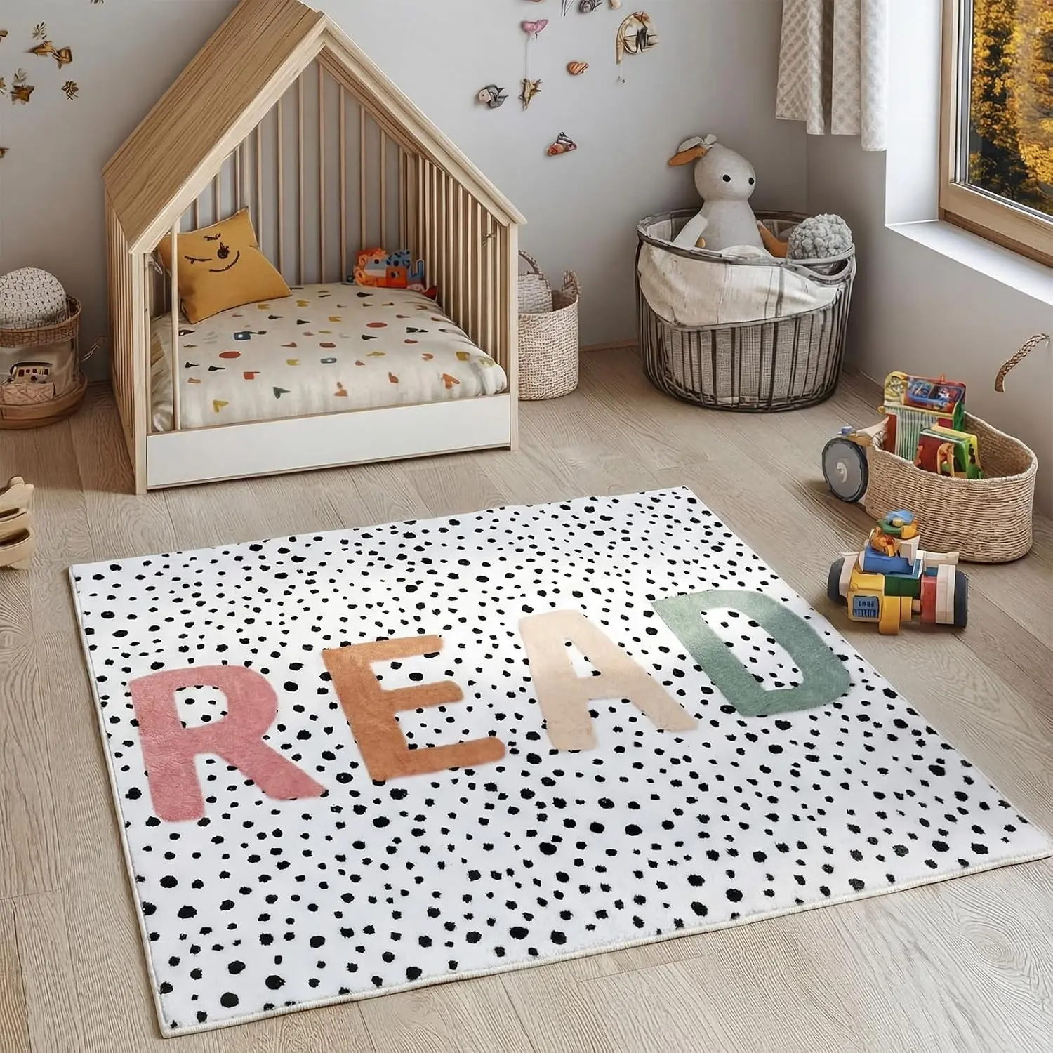 Boho Classroom Read Rug 47x39 Inch Reading Corner Rug Back to School Decor Soft Pastel Anti Skid Read Carpets for Back to School Classroom Library Preschool Nursery Daycare Playroom