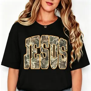 "Jesus Camouflage Print Christian Casual Gift" Graphic Unisex Tee |   All-Season Breathable Top