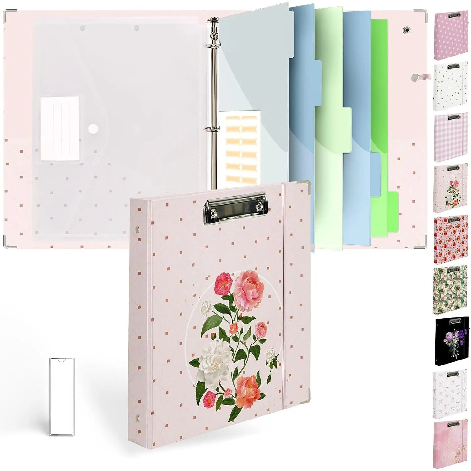 1 inch 3-Ring Binder with Clipboard - White Bow Design, Includes Dividers, File Bag, Label & Holographic Film, File Storage Solution for School/Work, Classic Elegant Office Stationery