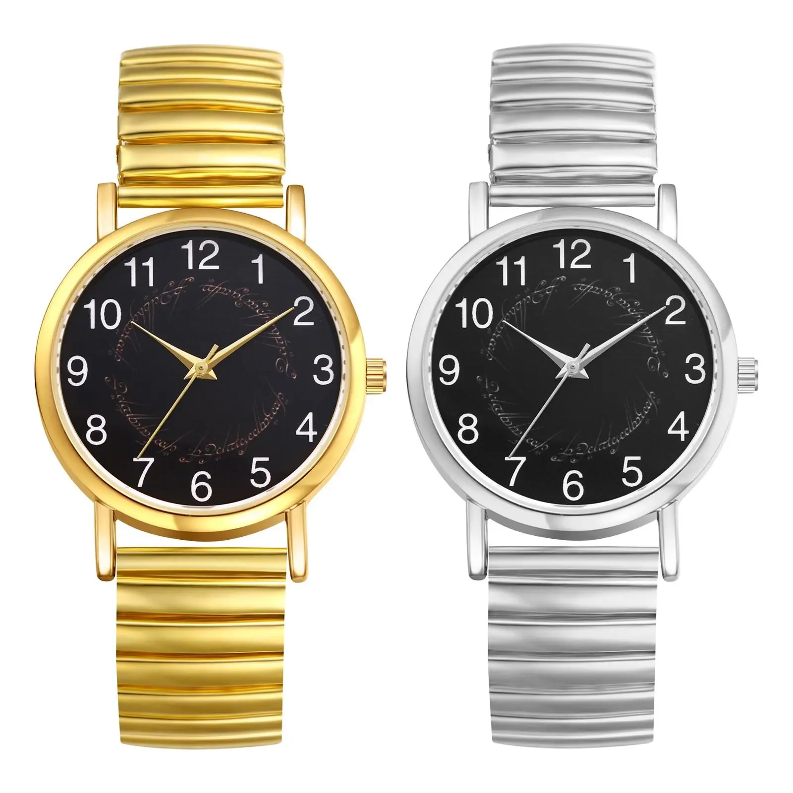Women's Large Dial Easy Reader Elastic Strap Quartz Wrist Watch - Adjustable Stainless Steel, Colorful Gold-Accented, Easy On-Off Design, Adjustable Stainless Steel Quartz Watches, Colorful Gold-Accented Quartz Watches