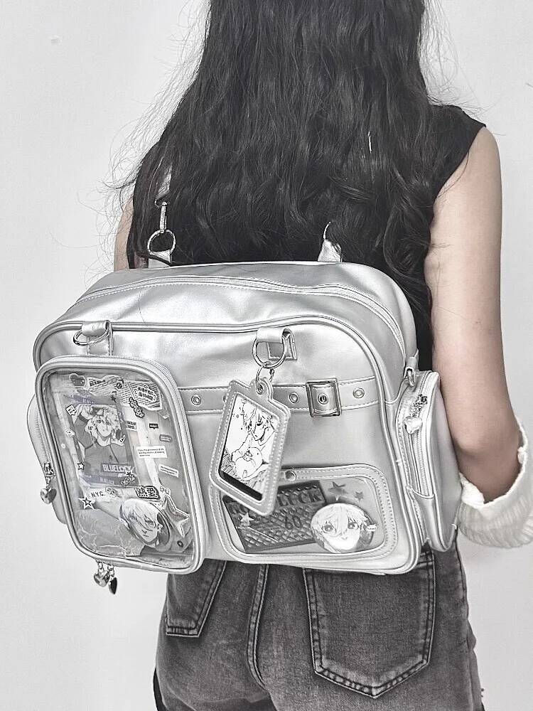 Y2K New Cute Ita Bag Concert Large Capacity Backpack Lolita Girl Transparent Shoulder Bag DIY Badge Display Casual Crossbody Bag