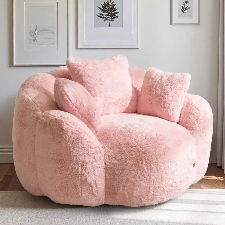 Bean Bag Chair With Three Pillows,Flower Pattern Bean Bag Sofa,Ultra-Soft Couch,Plush  Reading Chair Living Room And Bedroom