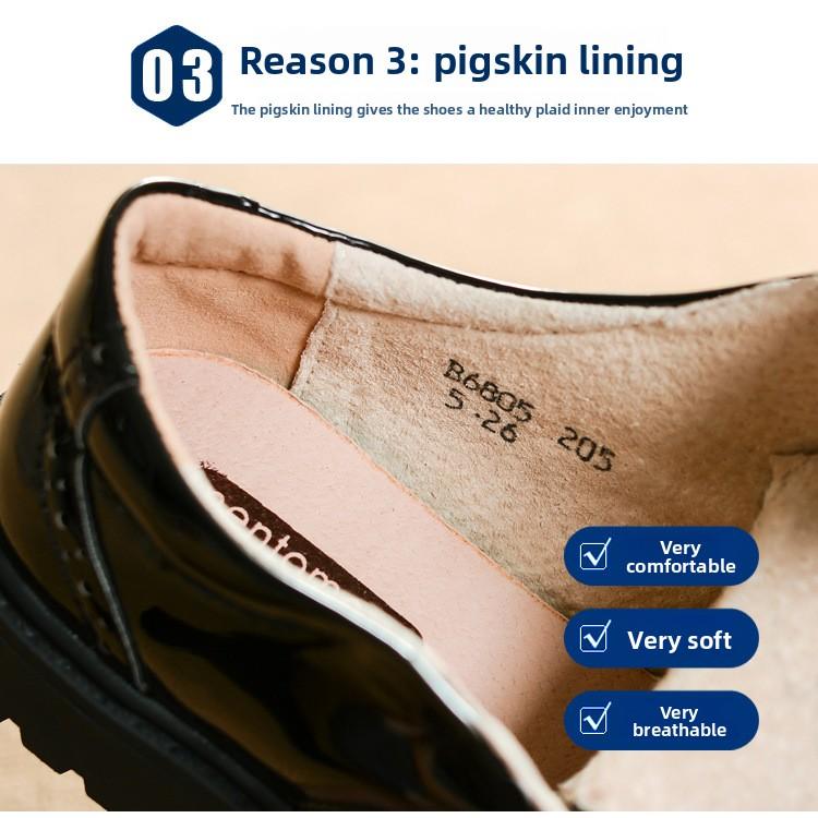 2026 Children's Leather Shoes for Boys, Middle and Older Kids, Elementary School Students, Korean Style Soft Sole Flower Boy Black Performance Shoes