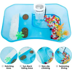 Turtle Tank with Multi-Function Areas, Easy Assembly, Ideal for Small Turtles & Reptiles, Includes Plastic Tree & Fishing Net