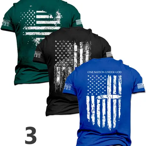 Men's American Flag Print Short Sleeve Tee, Regular Fit Casual Comfy Round Neck T-shirt for Summer, Men's Top for Daily Wear
